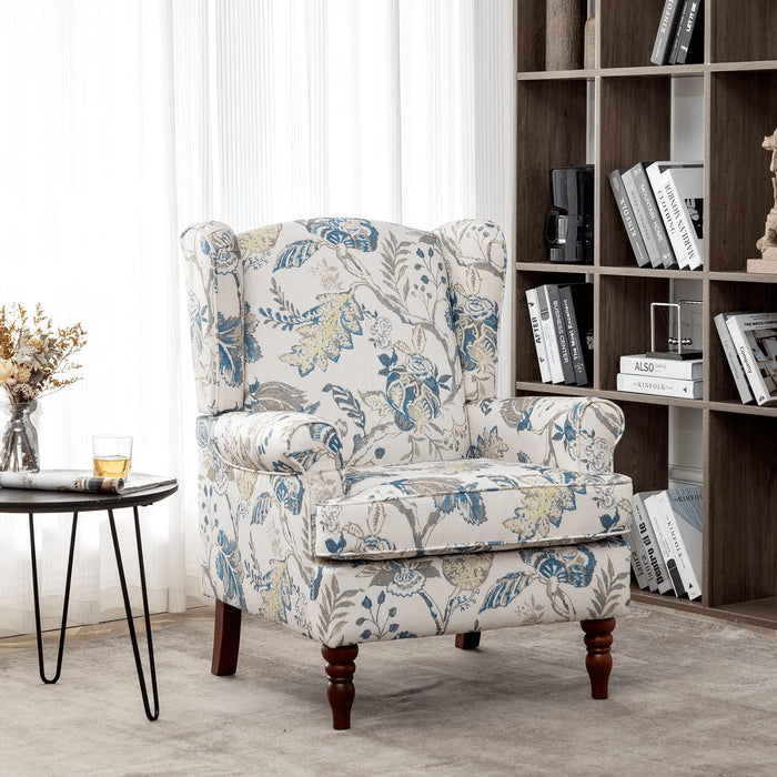 Blue Floral Upholstered Accent Armchair Living Room