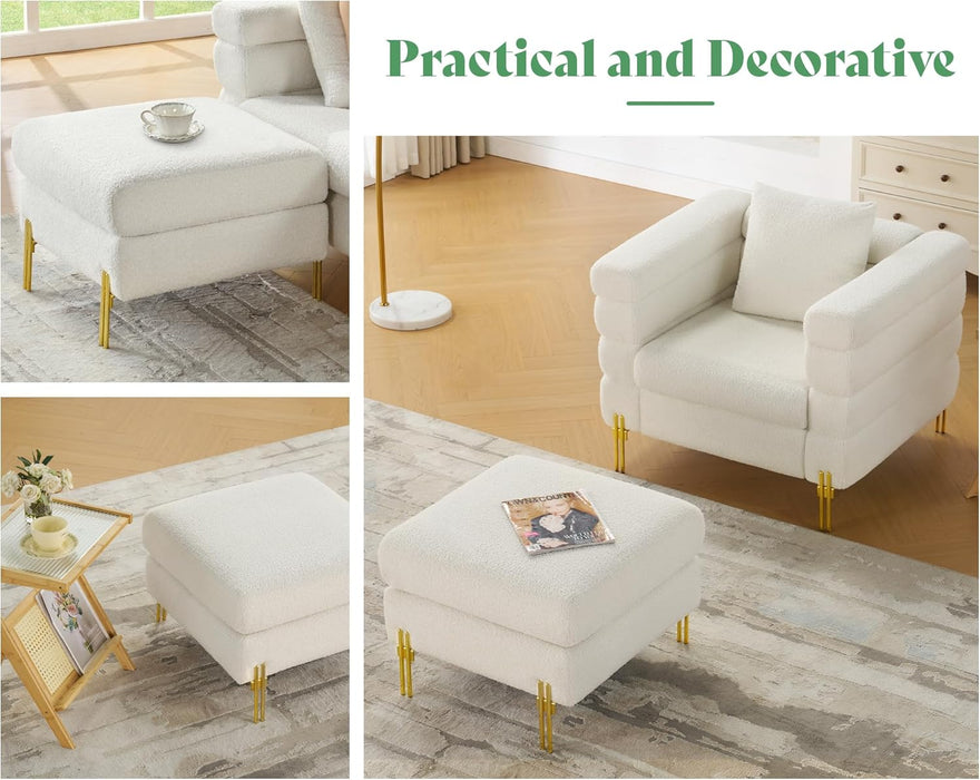 Large Ottoman, Square Ottoman Sofa with Metal Legs, Oversized Footrest for Living Room, Bedroom, Offwhite Bouclé