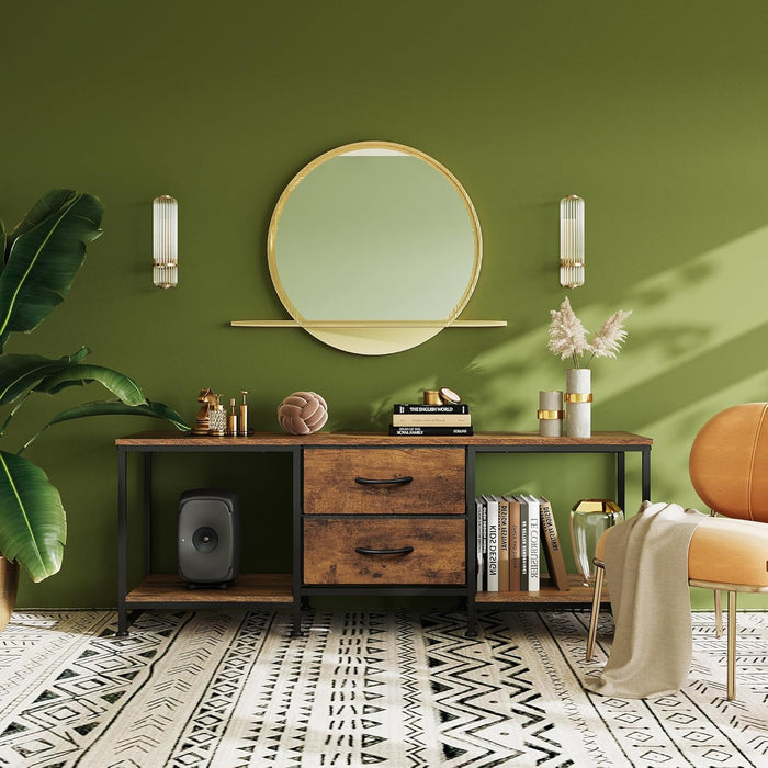 TV Stand Dresser with 2 Drawers, Entertainment Center for 50" Inch TV with Open Storage Shelves, Industrial Media Console for Bedroom, Living Room, Rustic Brown