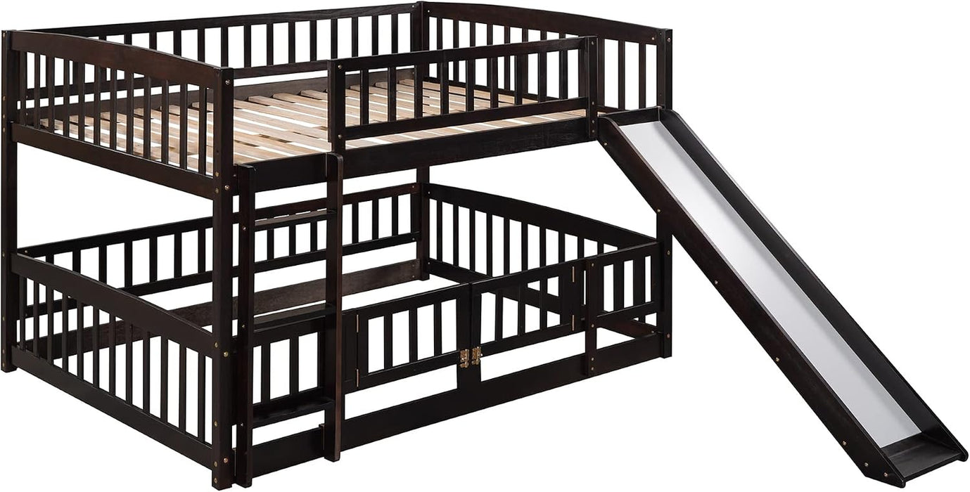 Espresso SolidPine FullOverFull BunkBed With Slide