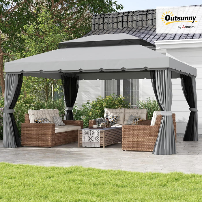 10' X 13' Patio Gazebo, Outdoor Gazebo Canopy Shelter with Netting and Curtains, Aluminum Frame for Garden, Lawn, Backyard and Deck, Gray