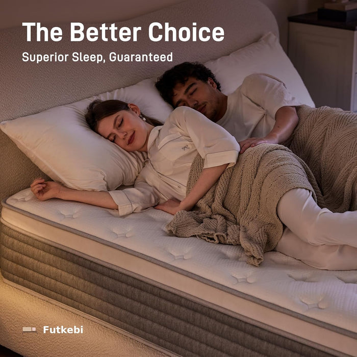 12 Inch Queen Mattress, Comfort Foam & Pocket Coil Hybrid Mattress in a Box, Medium Firm Cooling Breathable Knit Cover, Motion Isolation & Edge Support, Gray & White