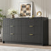 55" Wide Fluted 6-Drawer Double Dresser for Bedroom, Black