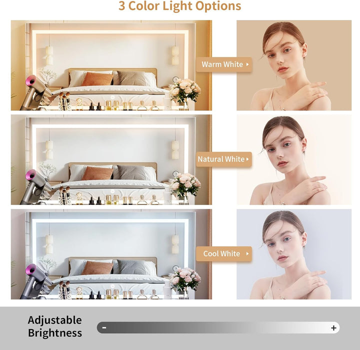 White Vanity Table With Illuminated Mirror Drawers