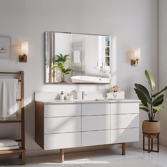 Beveled Mirror, 24X30 Frameless Beveled Bathroom Mirrors for Wall, 3Mm Tempered Glass Rectangle Vanity Mirror with Beveled Edge, Crystal-Clear, Hangs Horizontally or Vertically
