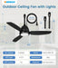 Outdoor Ceiling Fans with Light for Patios, 42In Weatherproof Plug in Ceiling Fan, 3CCT Dimmable Gazebo Fan Remote&App Control, Black Caged Ceiling Fan for Porch, Pergola,Canopy,Pavilion
