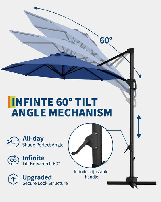 10FT Patio Umbrella Outdoor Large Cantilever Umbrella Market Sun Shade Windproof Offset Umbrella with 360-Degree Rotation for Garden Deck Pool Patio