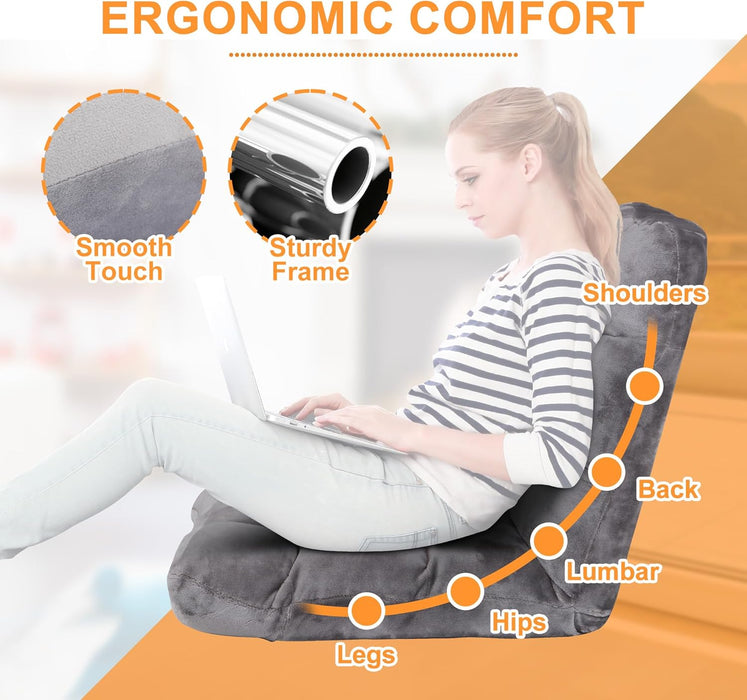 14-Position Folding Floor Chair Gaming Sofa Cushioned Padded Reclining Bed Lounge Couch Seating for Comfy Reading, Reading, Gaming, Relaxing, Watching TV