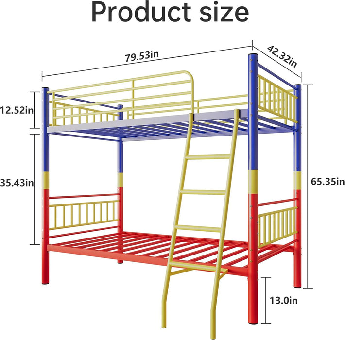 Metal Bunk Bed Twin over Twin,Twin over Full Bunk Bed,Bunk Bed Full over Full,Twin Bunk Beds for Kids with Safety Guardrail and Convertible Bunk Bed Design,Steel Bed for School, Bedroom