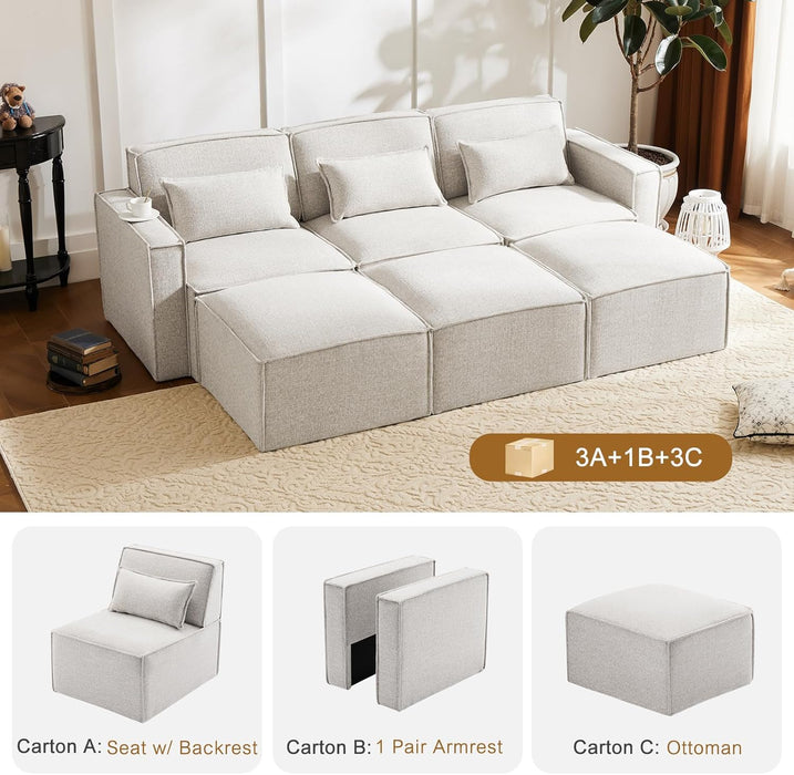 Sleeper Modular Sectional Sofa with Reversible Chaise,Modern Sectional Sleeper Sofa,6 Seater Sofa Bed Couch,Oversized Sectional Couch for Living Room,Apartment,Chenille,Mix White/Grey