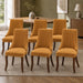 Upholstered Dining Chairs Set of 6, Gold Fabric, Curved Brown Wood Legs