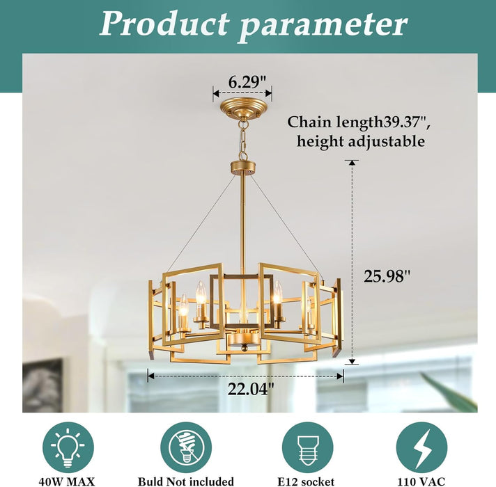 Gold GeometricMetal Pendant Chandelier 5 Light Fixture