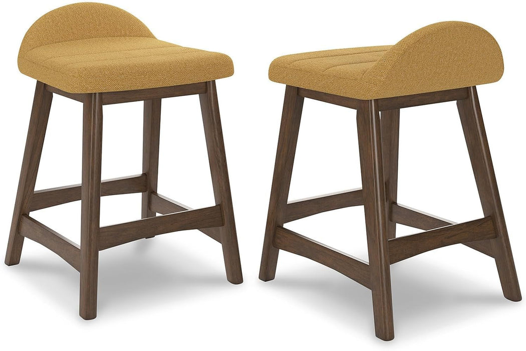 Lyncott Contemporary 28.5" Counter Height Upholstered Bar Stool with Foam Cushion, 2 Count, Mustard & Brown
