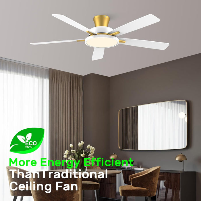 52 Inch Ceiling Fans with Lights and Remote,Ultra Silent Low Profile Ceiling Fan with Three Color Temperature and Dimmable Light with Reversible Blades White Gold