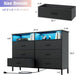 Black Dresser for Bedroom LED 6 Drawer Dresser Fabric Vertical Storagetower