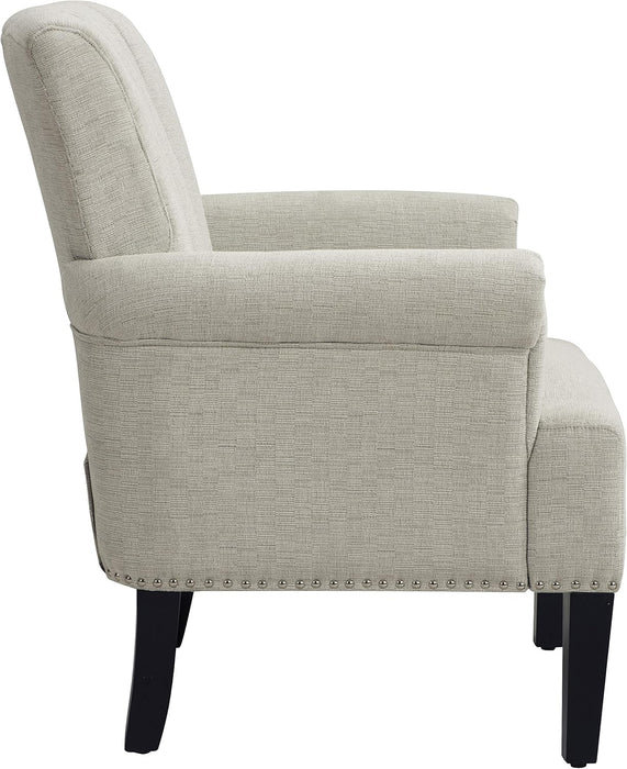 Modern Accent Living Room Chairs, Comfy Polyester Upholstered Club Chair with Rivet Tufted Scroll Arm, Tufted Arm Chair for Living Room, Reading Room, Bedroom,Cream+Polyester
