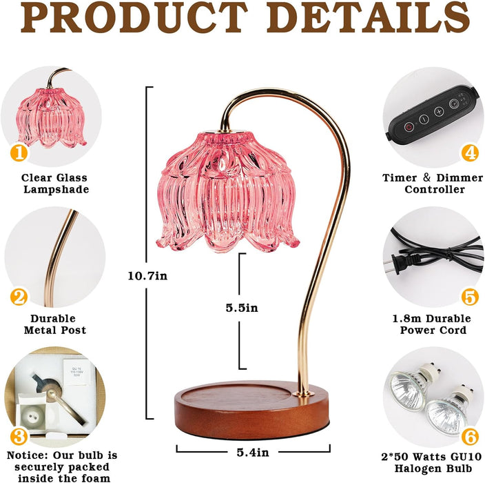 Pink Candle Warmer Lamp with Timer, Dimmable Candle Lamp Warmer, Birthday Gift Idea for Women Mom Who Have Everything, House Warming for New Home, Lotus Wax Melt Warmer for Jar Candles