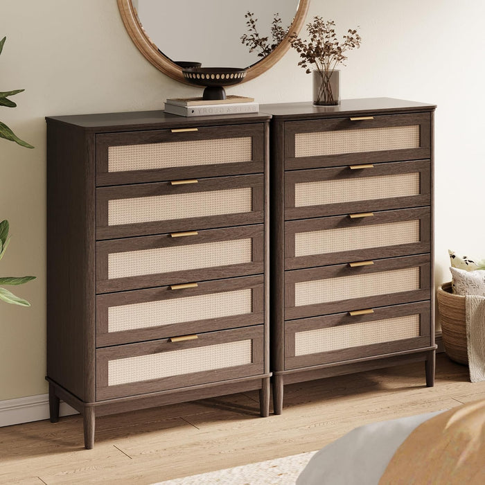 Walnut Dresser 46-Inch Five-Drawer Modern Storage Cabinet