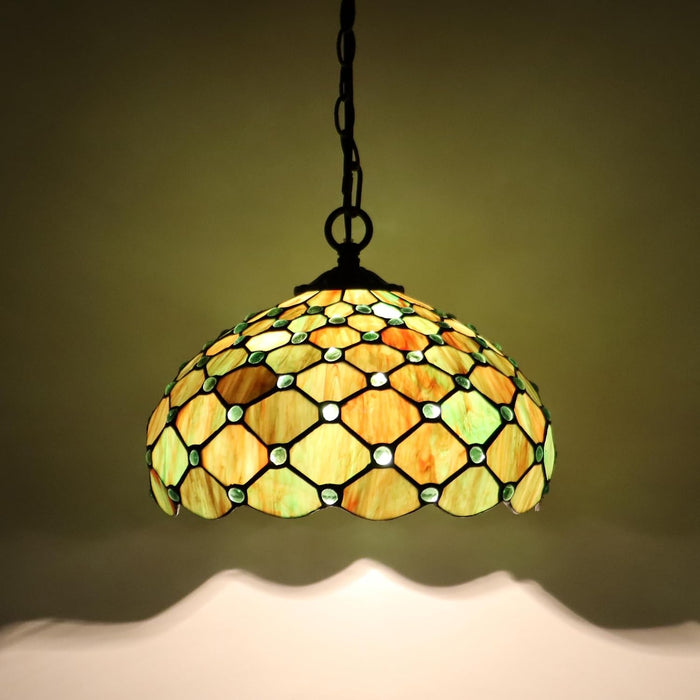 Tiffany Style Plug in Hanging Lamp Green Pearl Stained Glass 180 Inch