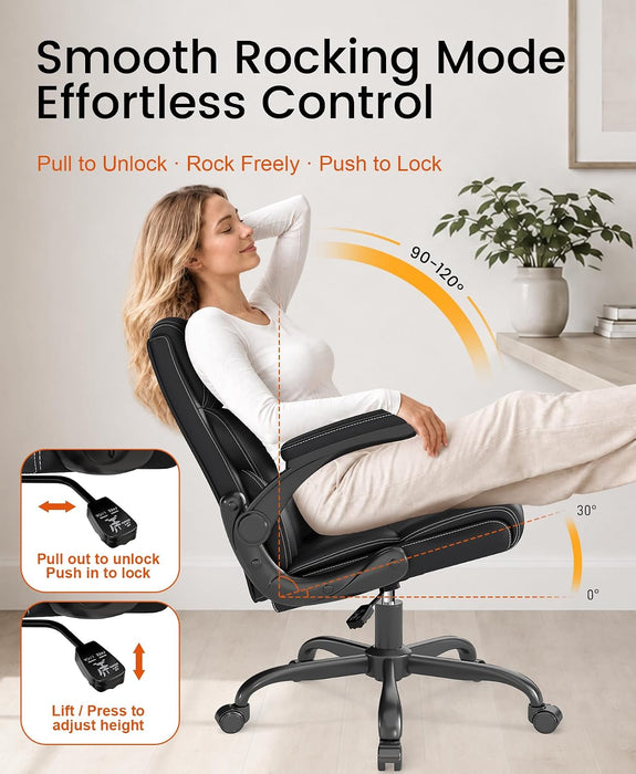 Executive Office Chair, Mid-Back Ergonomic Desk Chair with Flip-Up Arms