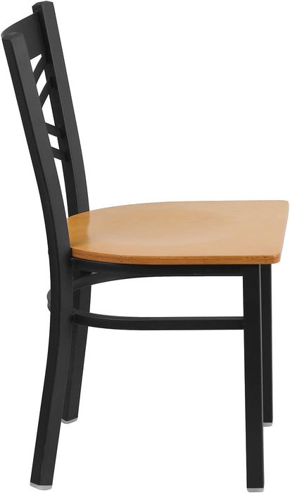 2 Pack HERCULES Series Black ''X'' Back Metal Restaurant Chair - Natural Wood Seat