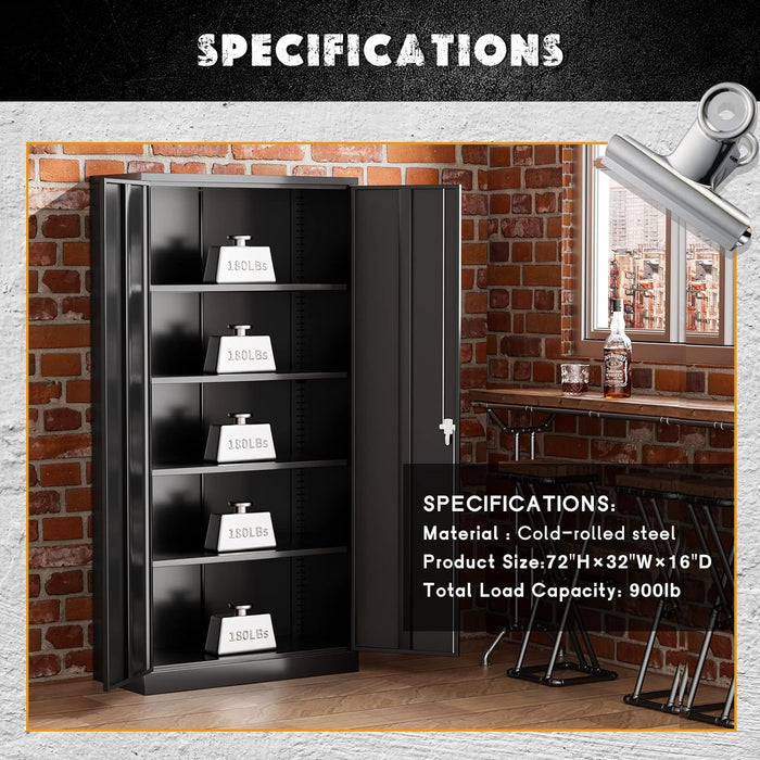 Black Storage Cabinet with Lock & Shelves