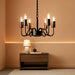 Black Chandelier for Dining Room, Rustproof 6-Light Farmhouse Chandelier Light Fixture, 47Inches Modern Candle Hanging Light for Bedroom, Adjustable Rope, E12 Small Base, Bulbs Not Included