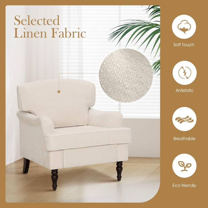 3 Piece Living Room Furniture Set, 1 Loveseat & 2 Accent Chairs, Linen Fabric Comfy Sectional Sofa Couch for Living Room, Bedroom, Off-White