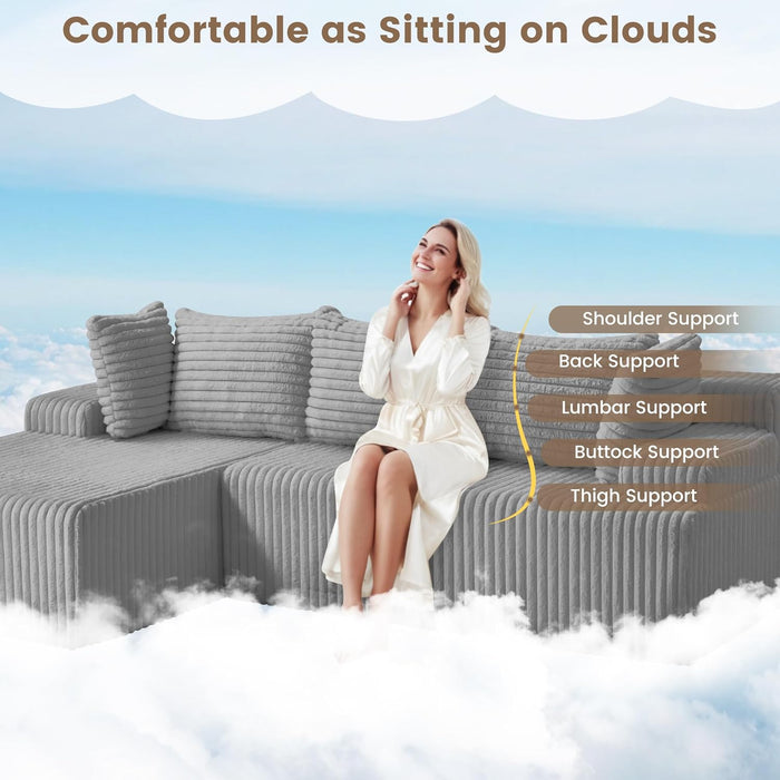 Grey Modular Cloud Sectional Sofa Detachable Pillows