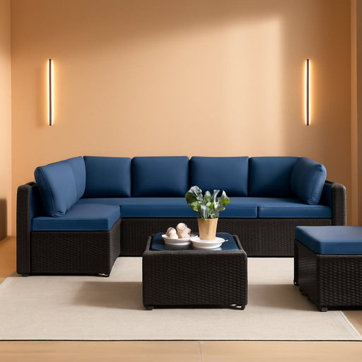 7 Pieces Outdoor Patio Sectional Sofa Couch, Wicker Furniture Patio Conversation Sets with Washable Cushions & Coffee Table for Garden, Poolside, Backyard