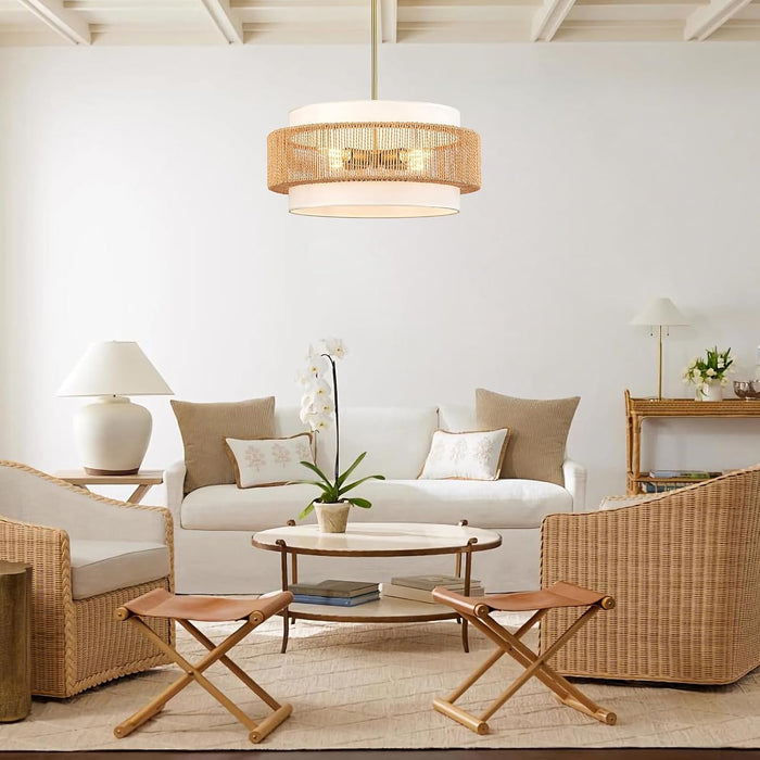 19.7 Inch Handwoven Rattan Chandelier Pendant Light