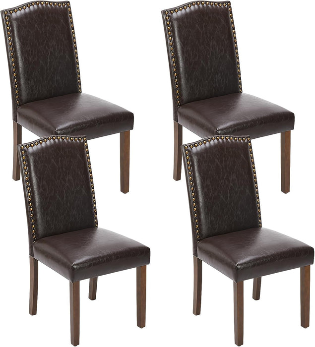 Dining Chairs Set of 4, Upholstered Leather Kitchen Room Chairs Mid Century Modern High-End Dining Room Side Chairs with Nailhead Trim and Wood Legs for Bedroom, Living Room, Brown