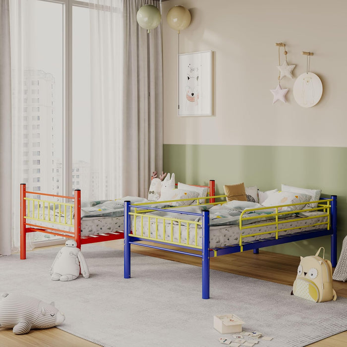 Metal Bunk Bed Twin over Twin,Twin over Full Bunk Bed,Bunk Bed Full over Full,Twin Bunk Beds for Kids with Safety Guardrail and Convertible Bunk Bed Design,Steel Bed for School, Bedroom