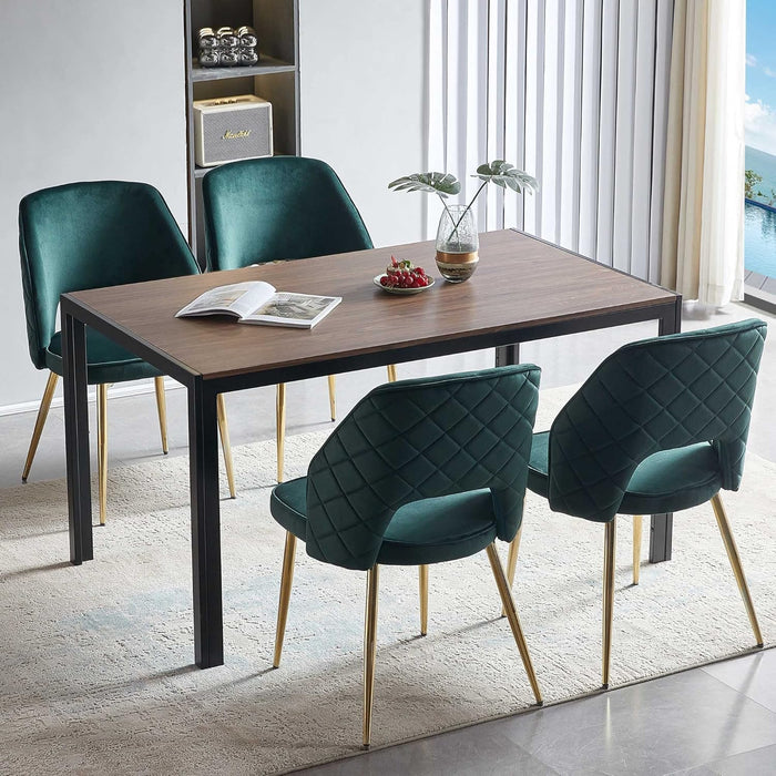 Modern Dining Chair Set of 4, Forest Green Velvet Fabric Upholstered Accent Chairs with Golden Metal Legs, round Back Side Chairs for Kitchen Living Room Bedroom