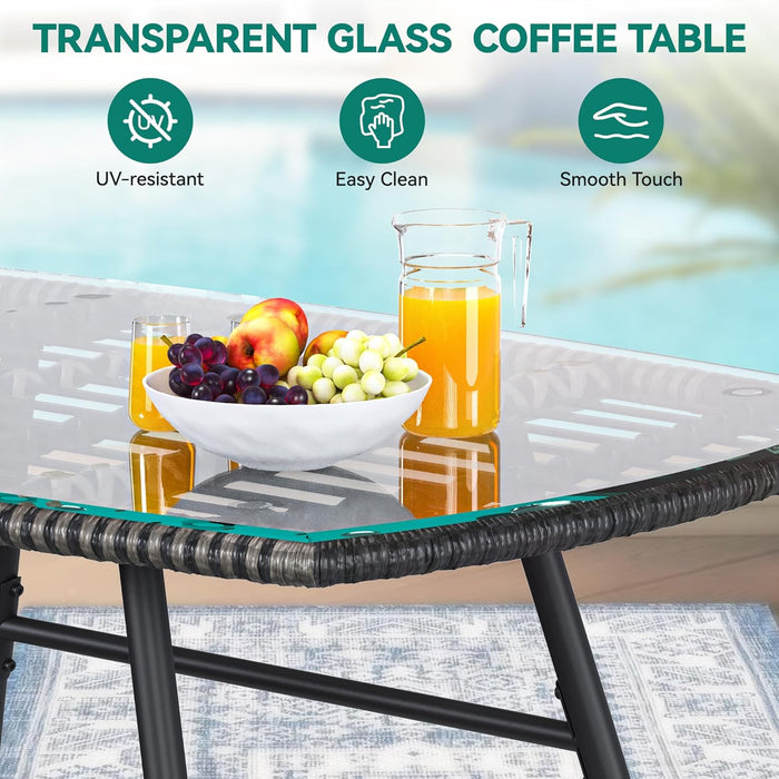 4-Piece Patio Furniture Wicker Outdoor Bistro Set, All-Weather Rattan Conversation Loveseat Chairs for Backyard, Balcony and Deck with Soft Cushions and Metal Table (Navy Blue)