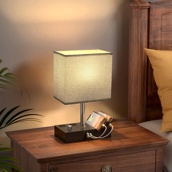 Grey Dimmable Nightstand Lamp Illuminating Ambient Lighting