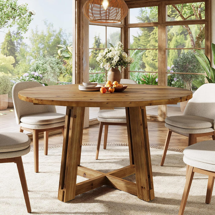 47.3" Solid Wood Dining Table for 4-6, round Wood Kitchen Table | Farmhouse Kitchen & Dining Room Table, Sturdy and Stable, Circle Dinner Table with Wood Legs, Easy Assembly, Rustic Brown
