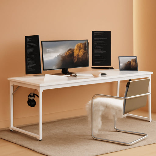 71 Inch Computer Desk with USB Ports, Large Office Desk, Long Study Student Writing Desk, White