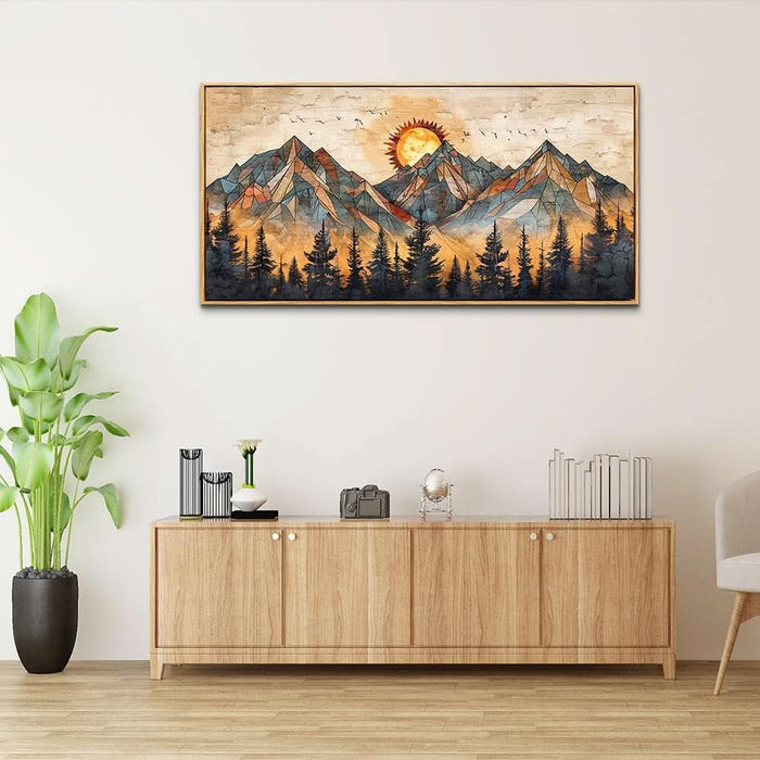 Boho Wall Art for Living Room Large Canvas Wall Decor for Bedroom Office Decorations Abstract Wall Paintings Mountain Landscape Pictures Modern Home Mural Artwork Wood Framed 24X48 In