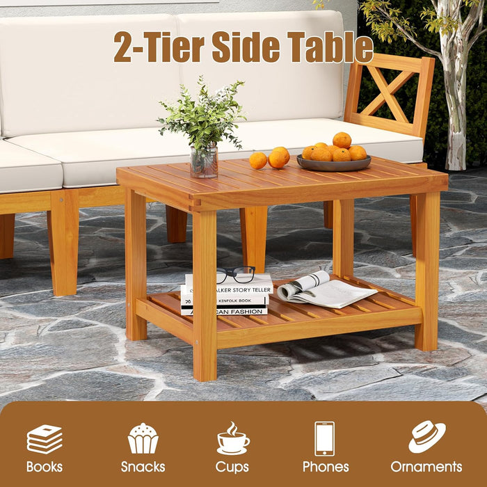 5 Pieces Patio Lounge Chair Set W/Ottomans, Acacia Wood Patio Conversation Set W/Cushions, Coffee Table, Modular Outdoor Lounge Sofa Set for Lawn, Backyard, Poolside