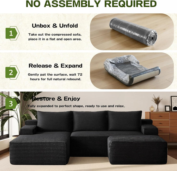 Black 96-Inch U-Shape Contemporary Modular Sectional Sofa