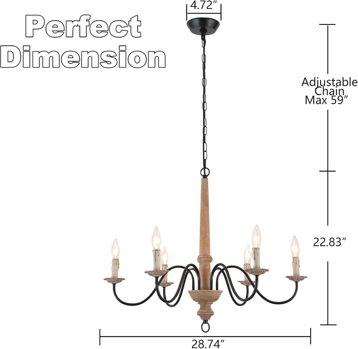 Six Lights French Country Rustic Wooden Chandelier