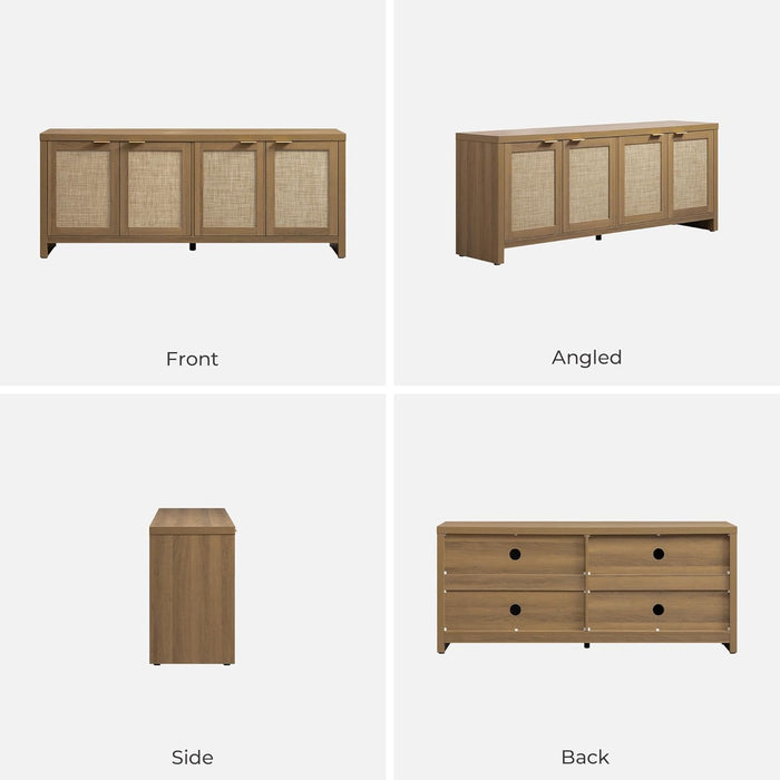TV Stand for Living Room Boho Entertainment Center for Bedroom with 4 Rattan Cabinets Farmhouse Television Stands with Storage Large Media Console Table for Tvs up to 65 Inch