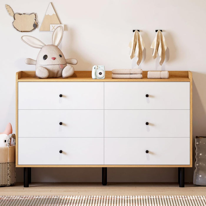 White Dresser with 6 Drawers for Bedroom