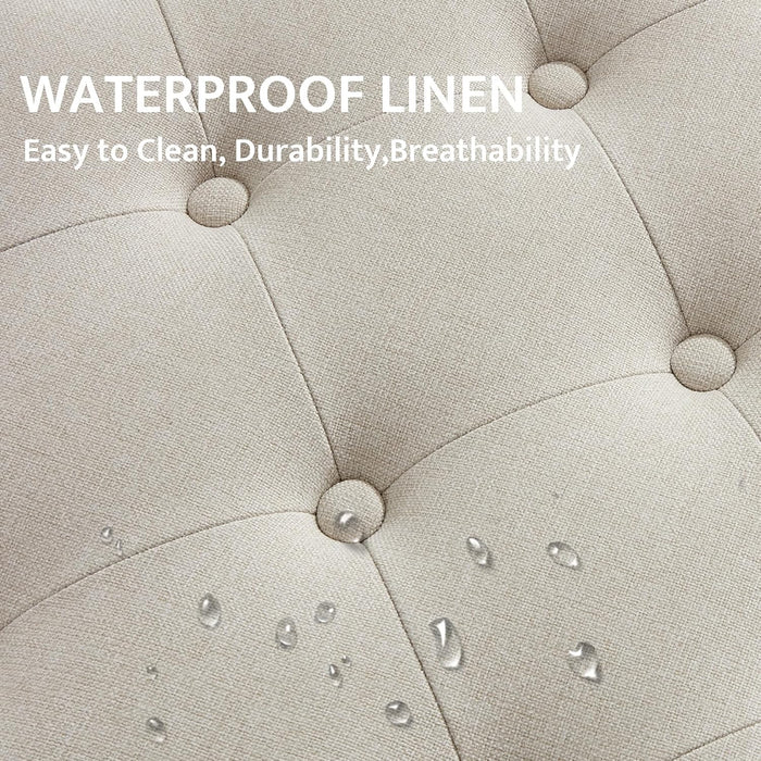 31.5" Large round Storage Ottoman, Upholstered Tufted Linen Ottoman Coffee Table, Large Footrest with Solid Wooden Legs and Nailheads, Side Table for Living Room Bedroom Office, Beige