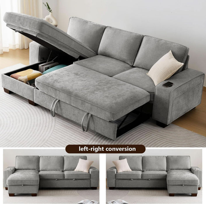 Gray 99In LShaped MemoryFoamCushion Sleeper Sofa Covers