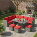 7 Pieces Patio Furniture Set, Outdoor Sectional Rattan Sofa Set with Cushions, All Weather Wicker Conversation Couch Set W/Dining Table & Ottomans for Backyard Garden Poolside
