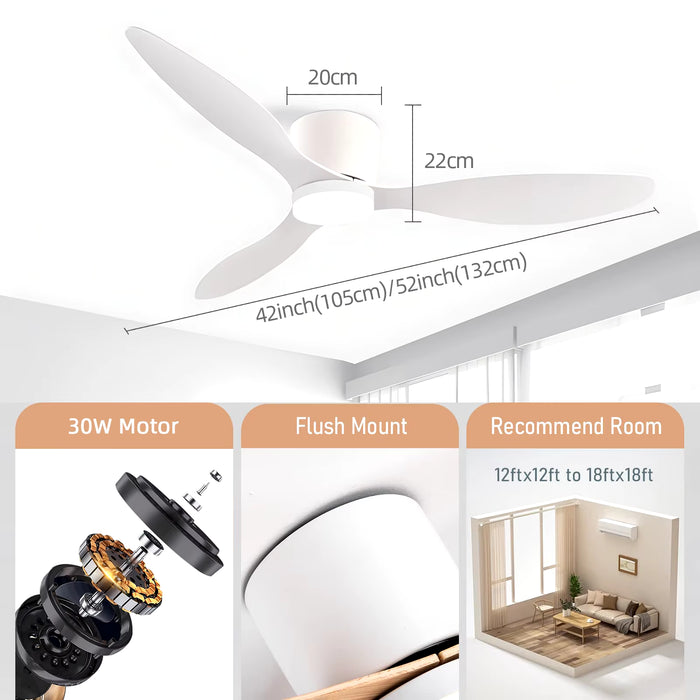 Modern Ceiling Fan with LED Light DC Motor Large Air Volume Remote Control for Kitchen Bedroom Dining Room Patio