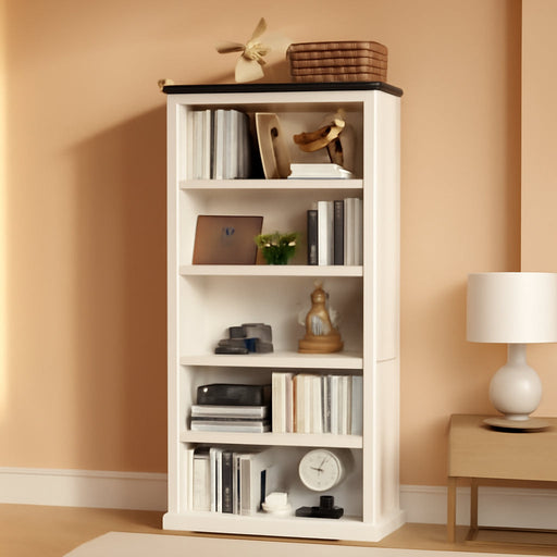 70" White Tall Book Shelf, 5 Tier Wooden Farmhouse Bookcase | Adjustable Shelves Book Case, Open Display Storage, Wood Veneer Bookshelves, Thick Sturdy Base, for Living Room,Office
