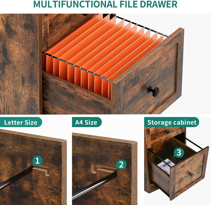 L Shaped Desk with Power Outlets & LED Lights, 60” Corner Computer Desk with Drawers & Lift Top, Home Office Desk with Monitor Stand & File Cabinet, Wood Height Adjustable Desk, Rustic Brown